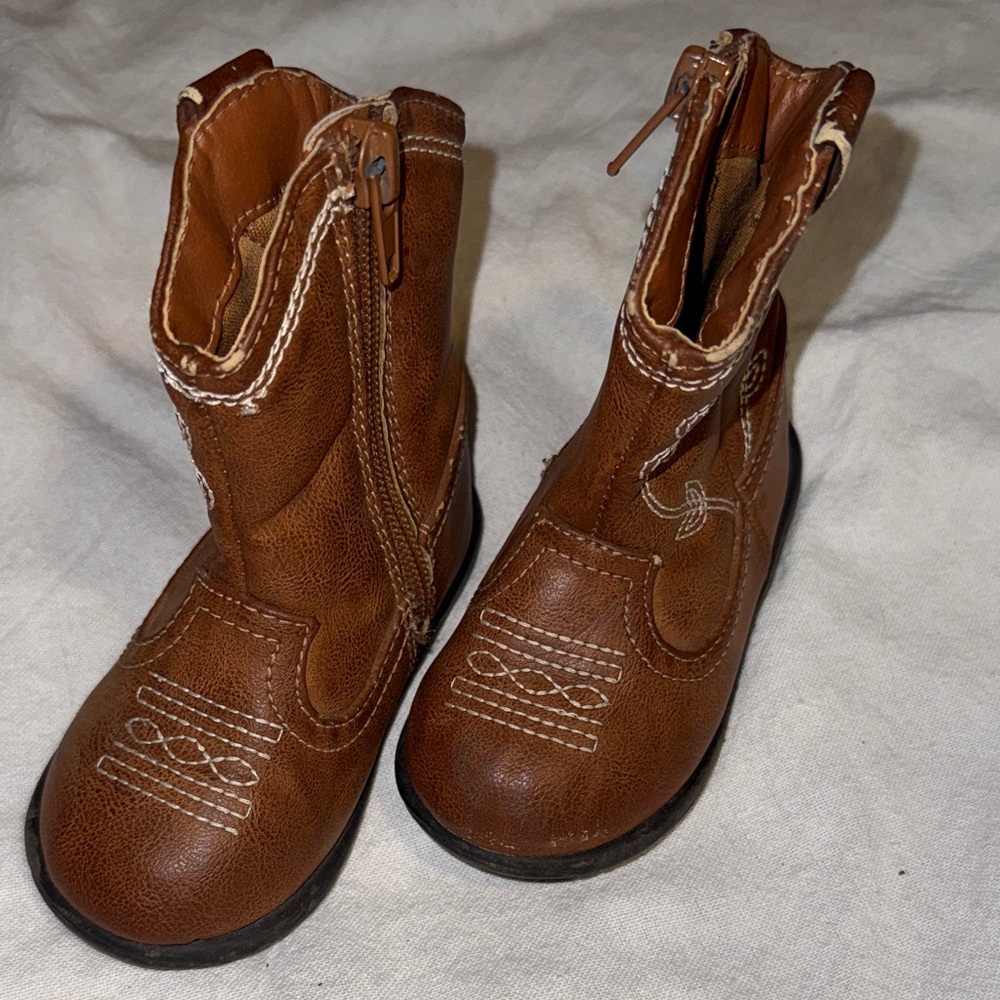 Wonder Nation: Brown Kids Cowboy Boots with Floral Stitching SZ 5 - Picture 7 of 7